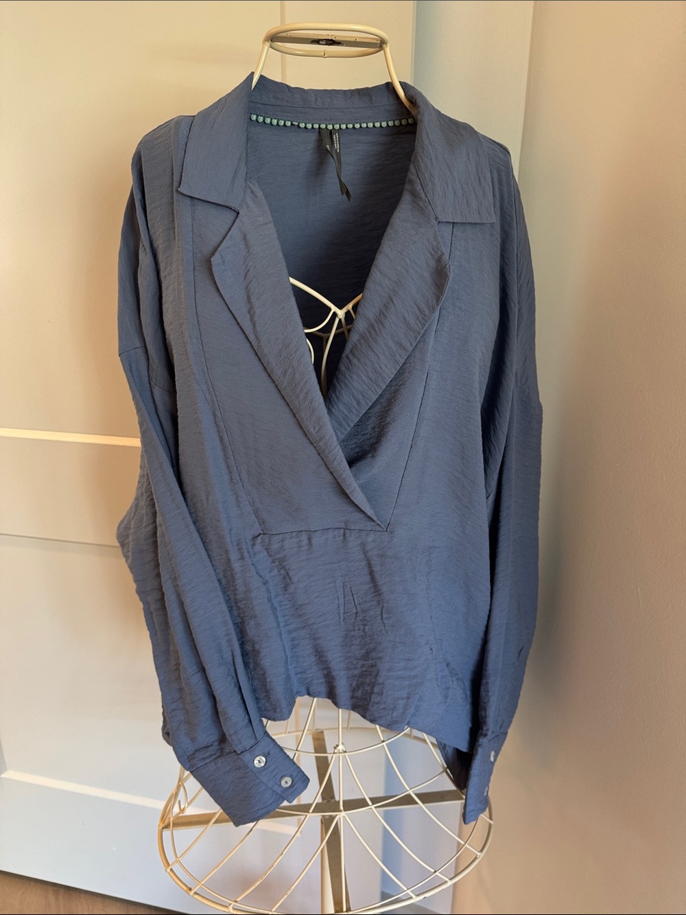 Anthropologie Lightweight Slate Blue Women's notched collar V-Neck Blouse